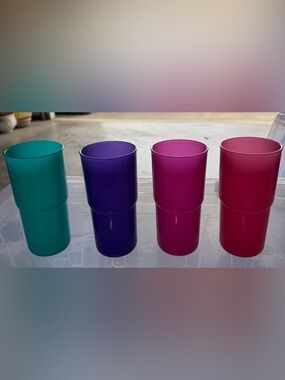 Tupperware Stackable Plastic Tumblers - Teal, Purple & Fuchsia